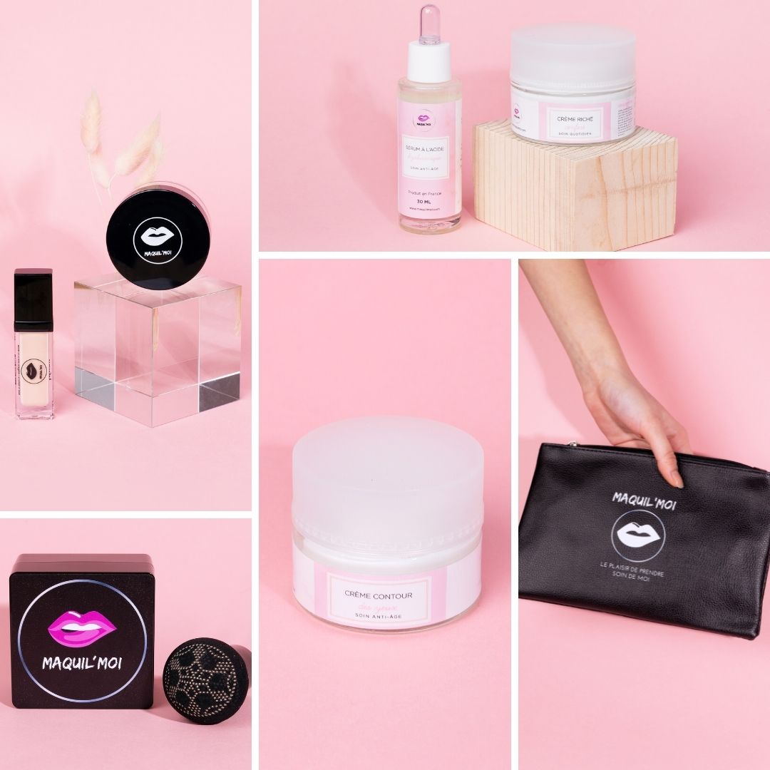 Routine_complete_maquilmoi_teint_parfait_bb_creme_anticernes_applicateur_poudre_libre_serum_creme_de_jour_creme_contour_des_yeux_trousse